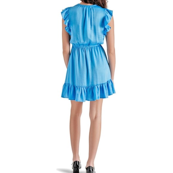 STEVE MADDEN Women's Satin Blue Dress Flutter Sleeveless XS Romantic Elastic - Picture 3 of 15